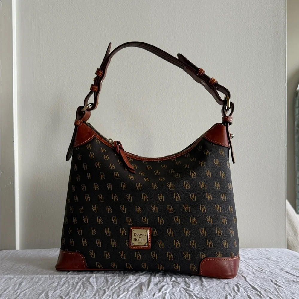 Dooney & Bourke Black and Brown Monogram Shoulder Bag - Picture 1 of 9